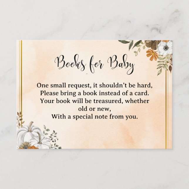 Autumn Floral “Books for Baby” Card – Peach (Front)