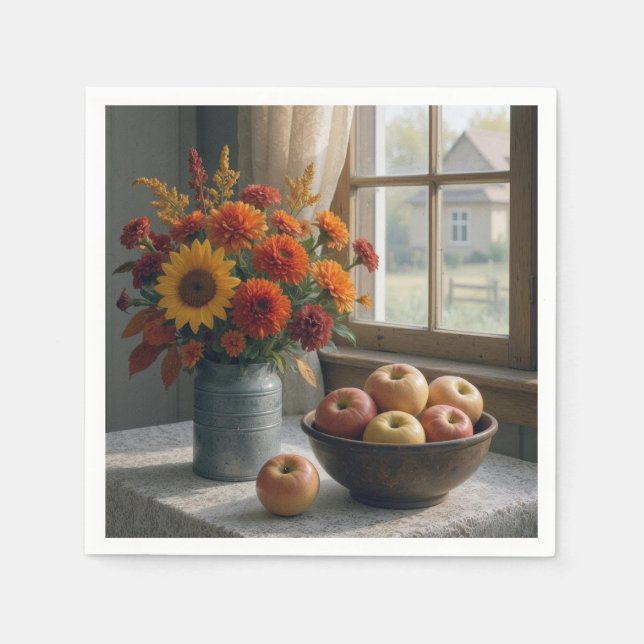 Autumn Floral Bouquet and Apples Napkin (Front)