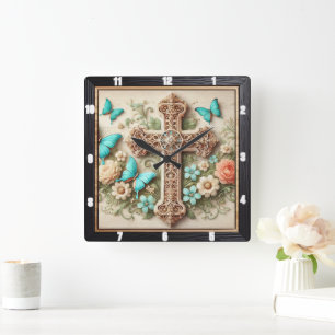 Autumn Floral Bouquet Fall  Square Wall Clock