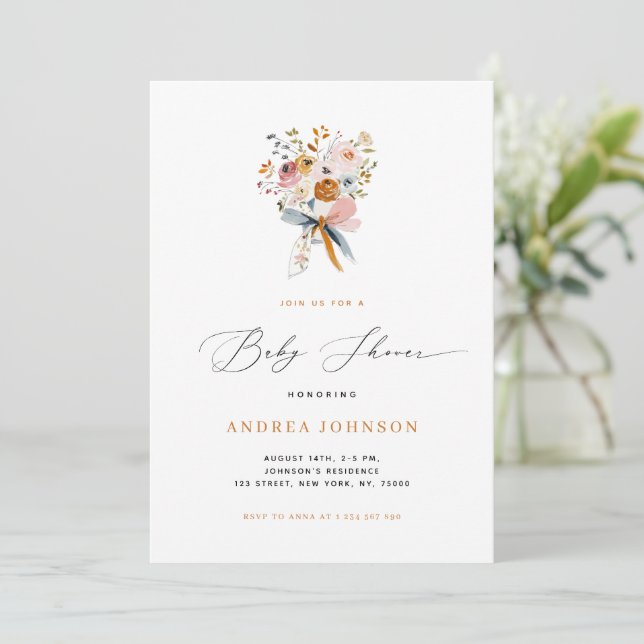 Autumn Floral Bouquet with a Bow Fall Baby Shower Invitation (Standing Front)