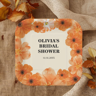Autumn floral bridal shower paper plates