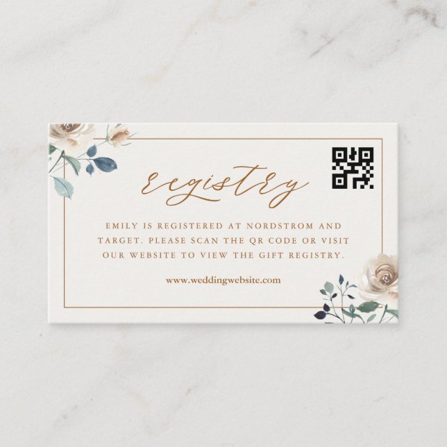 Autumn Floral Bridal Shower QR Code Gift Registry Enclosure Card (Front)