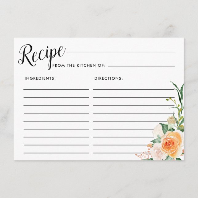 Autumn Floral Bridal Shower Recipe Card (Front)