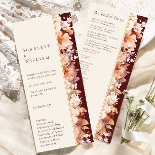 Autumn Floral Burgundy Cream Modern Wedding Programme