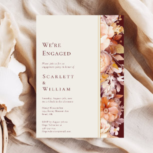 Autumn Floral Burgundy Cream Modern We're Engaged Invitation
