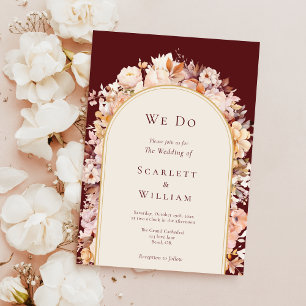 Autumn Floral Burgundy Cream Simple We Do Wedding Invitation