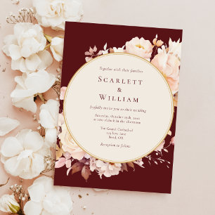 Autumn Floral Burgundy Cream Simple Wedding Invitation