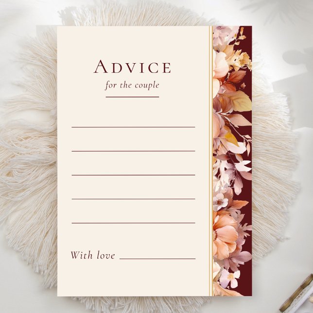 Autumn Floral Burgundy Cream Wedding Advice Card (Creator Uploaded)