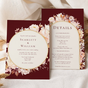 Autumn Floral Burgundy Cream Wedding All In One Invitation