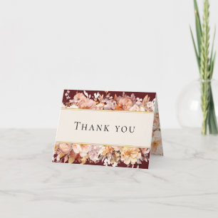 Autumn Floral Burgundy Cream Wedding Folded Thank You Card