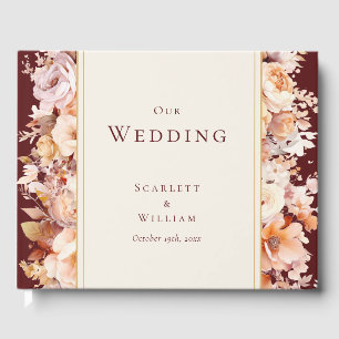 Autumn Floral Burgundy Cream Wedding Guest Book