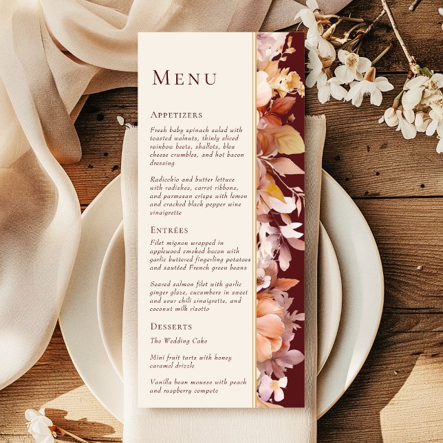 Autumn Floral Burgundy Cream Wedding Menu (Creator Uploaded)