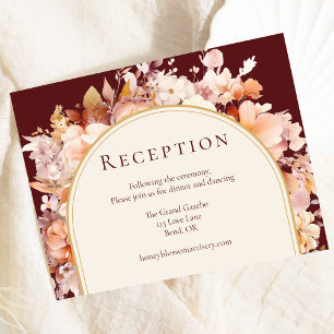 Autumn Floral Burgundy Cream Wedding Reception Enclosure Card