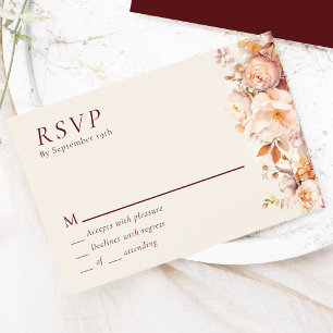 Autumn Floral Burgundy Cream Wedding RSVP
