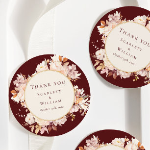 Autumn Floral Burgundy Cream Wedding Thank You Favour Tags
