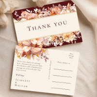 Autumn Floral Burgundy Cream Wedding Thank You