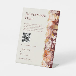 Autumn Floral Burgundy Wedding Honeymoon Fund Sign