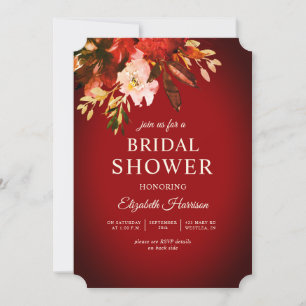 Autumn Floral Burnished Red Bridal Shower Invitation