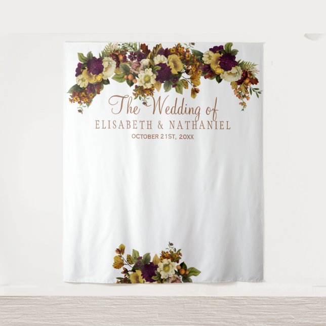 Autumn floral chic wedding photo booth backdrop tapestry (Front)