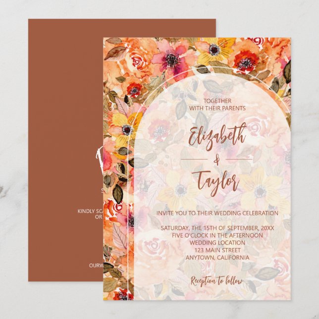Autumn Floral Collage All In One Wedding Invites (Front/Back)