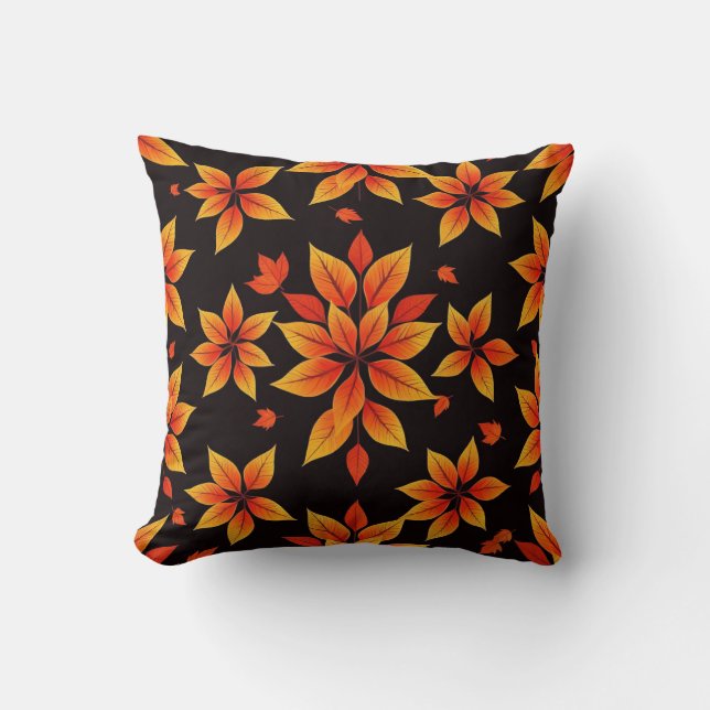 Autumn Floral Cushion - Warm Leaf Design  (Front)