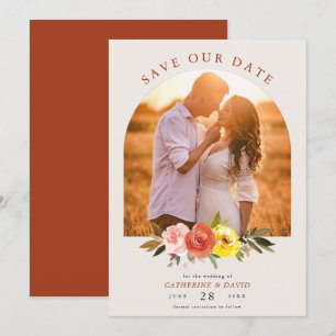 Autumn Floral Custom Couple Photo Wedding Arch   Save The Date
