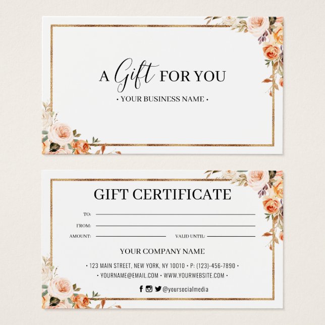 Autumn Floral Customised Gift Certificate (Front & Back)