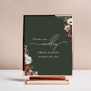 Autumn Floral Dark Green Calligraphy Wedding Poster