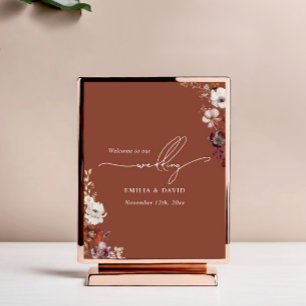 Autumn Floral Dark Terracotta Calligraphy Wedding Poster