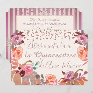 Autumn Floral de Borgoña Quinceanera Celebración Invitation