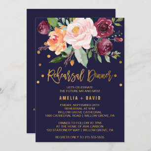 Autumn Floral   Details on Back Rehearsal Dinner Invitation