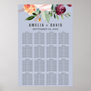 Autumn Floral Dusty Blue Seating Chart