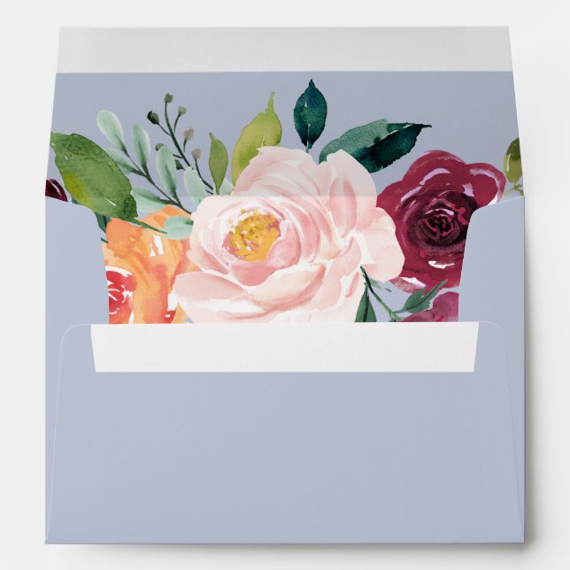 Autumn Floral Dusty Blue Wedding Invitation Envelope (Back (Bottom))