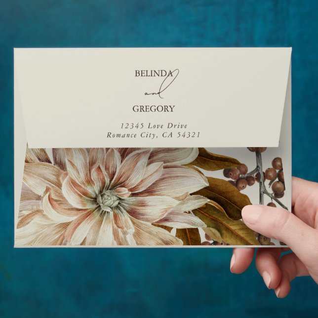 Autumn Floral Earthy Tones 5x7 Wedding Invitation  Envelope (Hand)