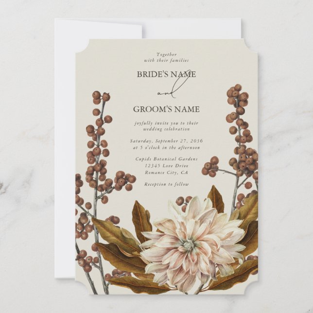 Autumn Floral Earthy Tones Watercolor Fall Wedding Invitation (Front)