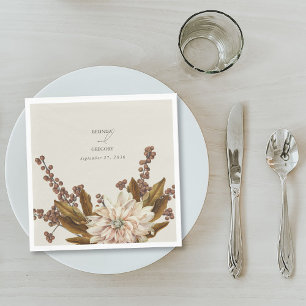 Autumn Floral Earthy Tones Watercolor Fall Wedding Napkin