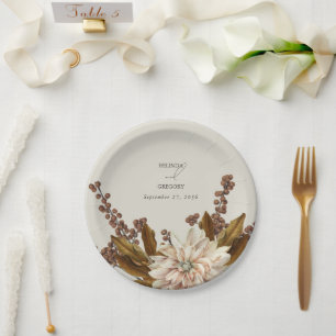 Autumn Floral Earthy Tones Watercolor Fall Wedding Paper Plate