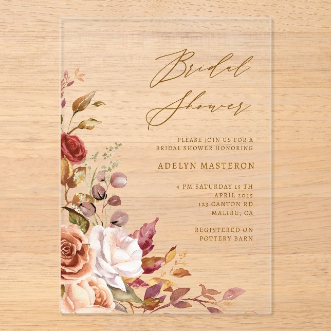 Autumn Floral Elegant Bridal Shower Invitation (Front)