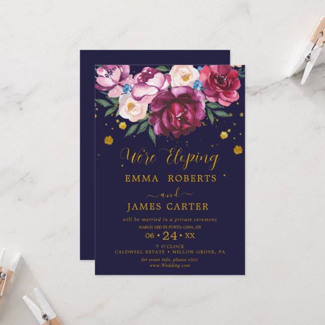 Autumn Floral | Elopement Reception Invitation (Front/Back In Situ)