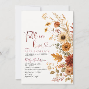 Autumn Floral Fall in Love Pumpkin Baby Shower Invitation