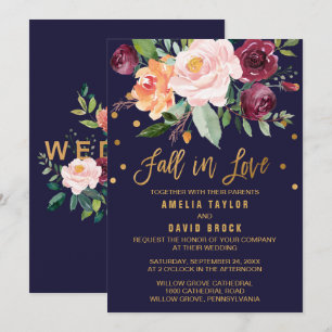 Autumn Floral Fall In Love Wedding Invitation