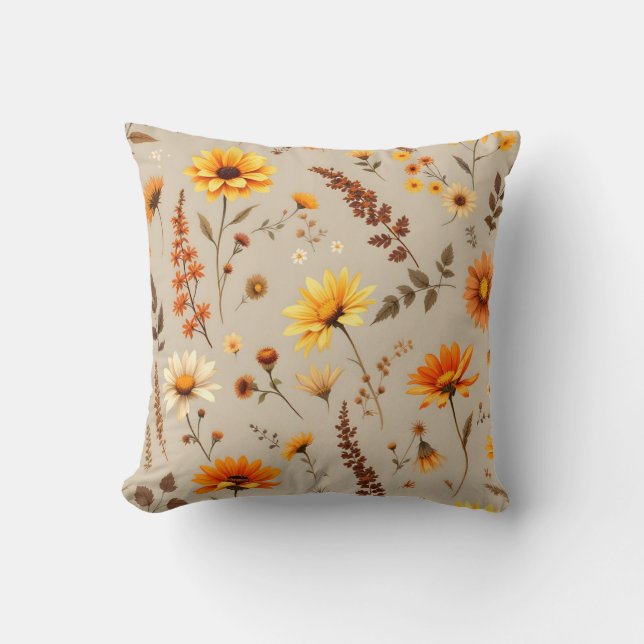 Autumn Floral Field Pattern.Modern Outdoor Cushion (Front)