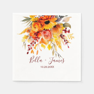 Autumn Floral Foliage Wedding Napkin