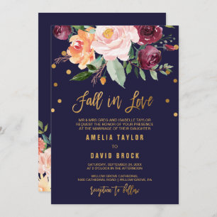 Autumn Floral Formal Fall In Love Detail Wedding Invitation