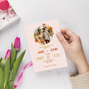 Autumn Floral Frame Photo Wedding Invitation