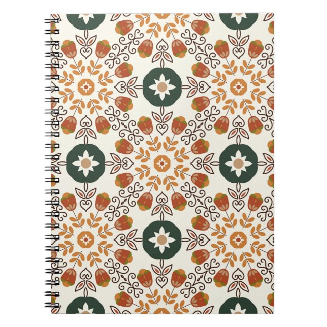 Autumn Floral Geometric, Vintage Seamless. Notebook (Front)