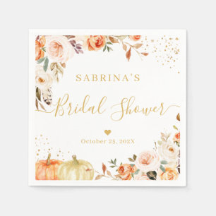 Autumn Floral Gold Confetti Bridal Shower Napkins