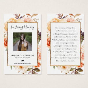 Autumn Floral Gold Foil Frame Photo Prayer Cards