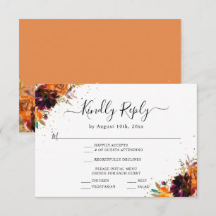 Autumn Floral Gold Glitter Burnt Orange Wedding Enclosure Card