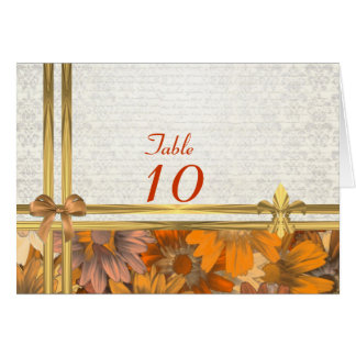 Autumn floral & gold on white damask table number